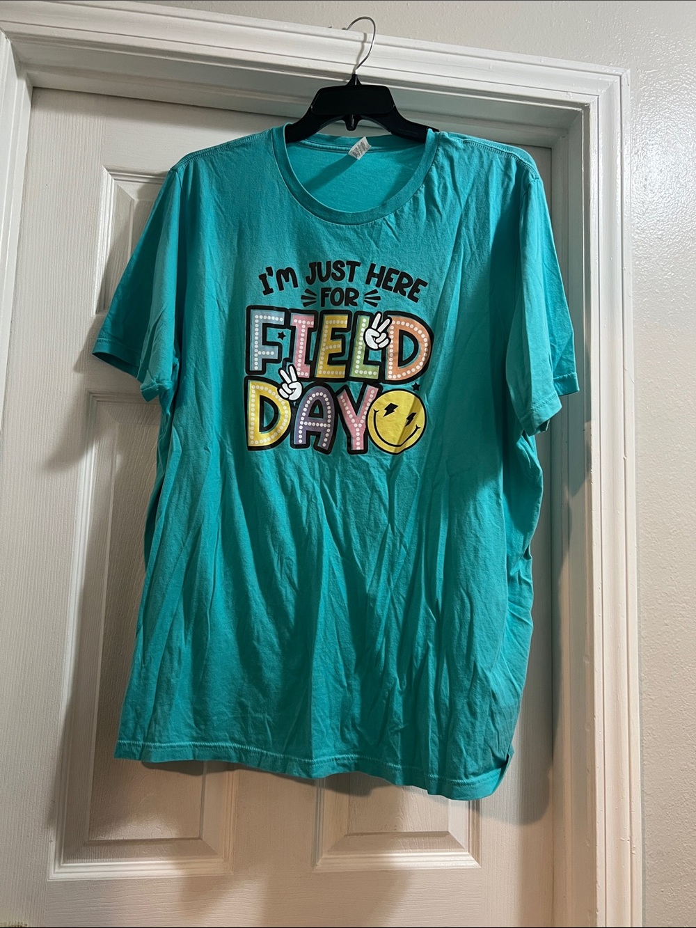 Bella Canvas Teal Graphic 'I'm Just Here for Field Day' Tee